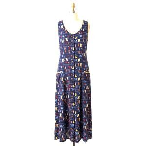 Vintage 90s RJ Stevens by Carol Escritor Clothesline Novelty Retro Maxi Dress L